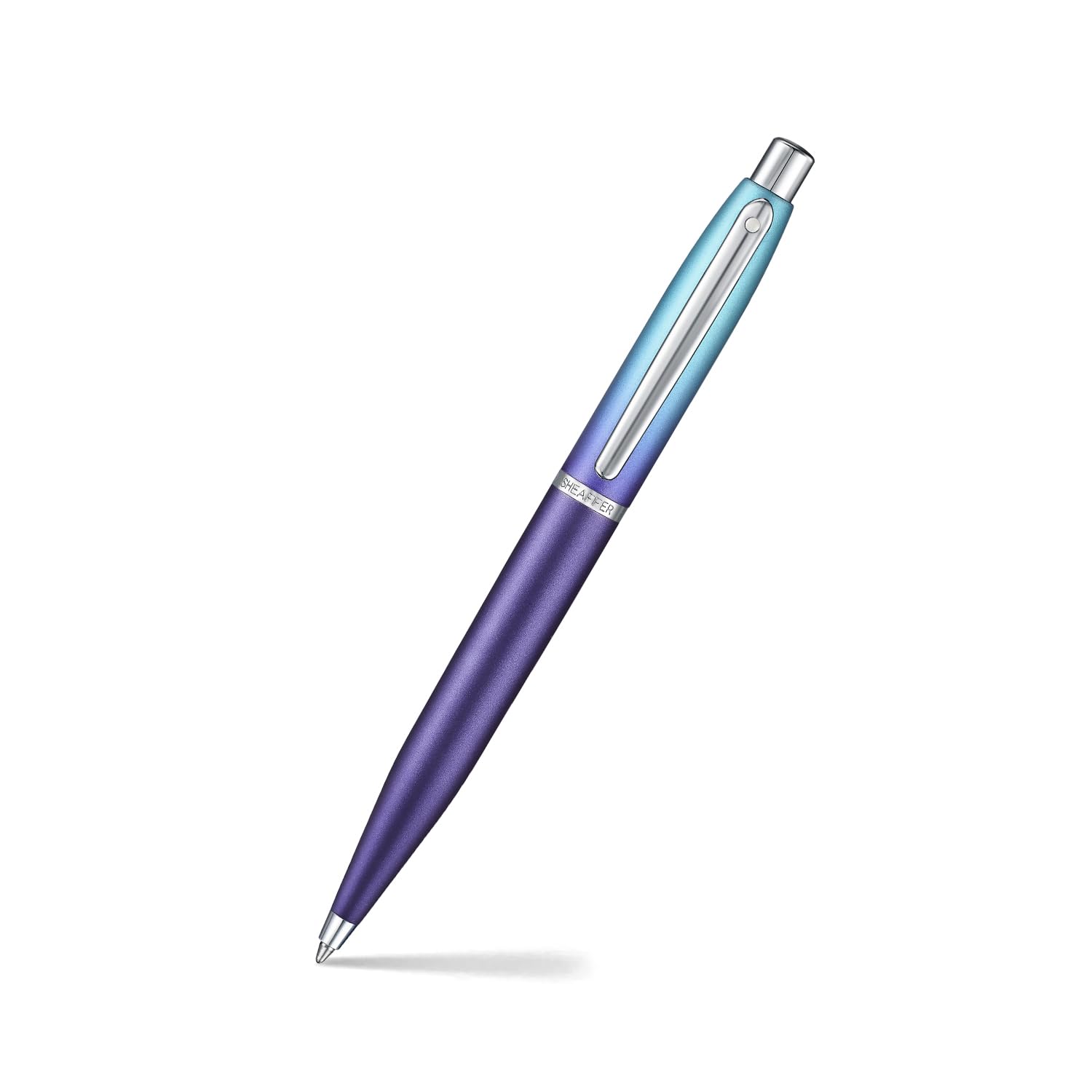 

Sheaffer Expressions VFM 9430 ballpoint blue and purple pearlescent pen, gradient, chrome-plated trim.