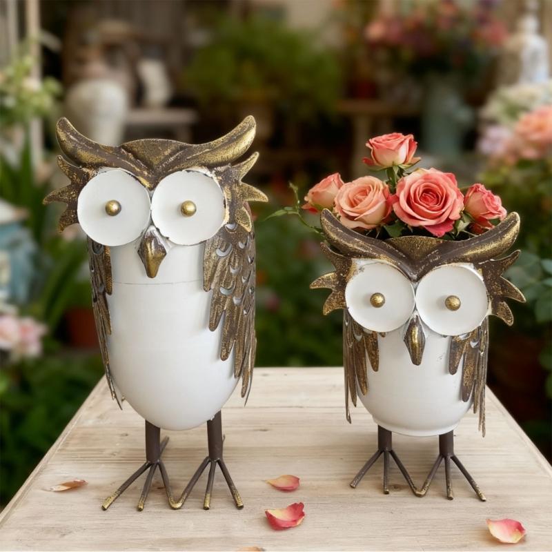 Lightweight Iron Owl Planter Flower Pot Easy to Move for Indoor or Outdoor Garden Decoration Multipurpose Planting Option
