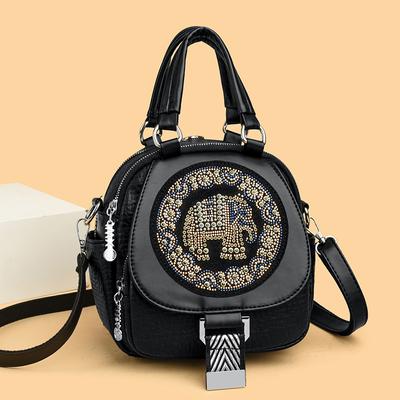 Elephant-Print Backpack Women's One-Shoulder Handbag Multi-Layer General Bag