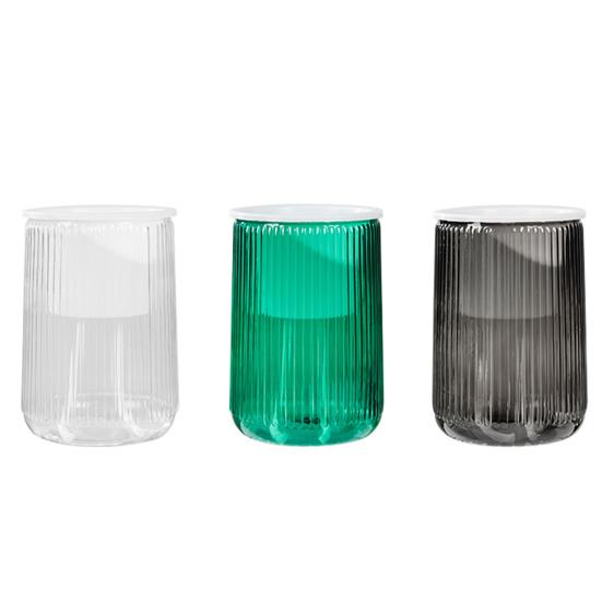Self Watering Plant Pot Clear with Wick Ropes Plastic Flower Pot Water Reservoir Vertical Stripes Design