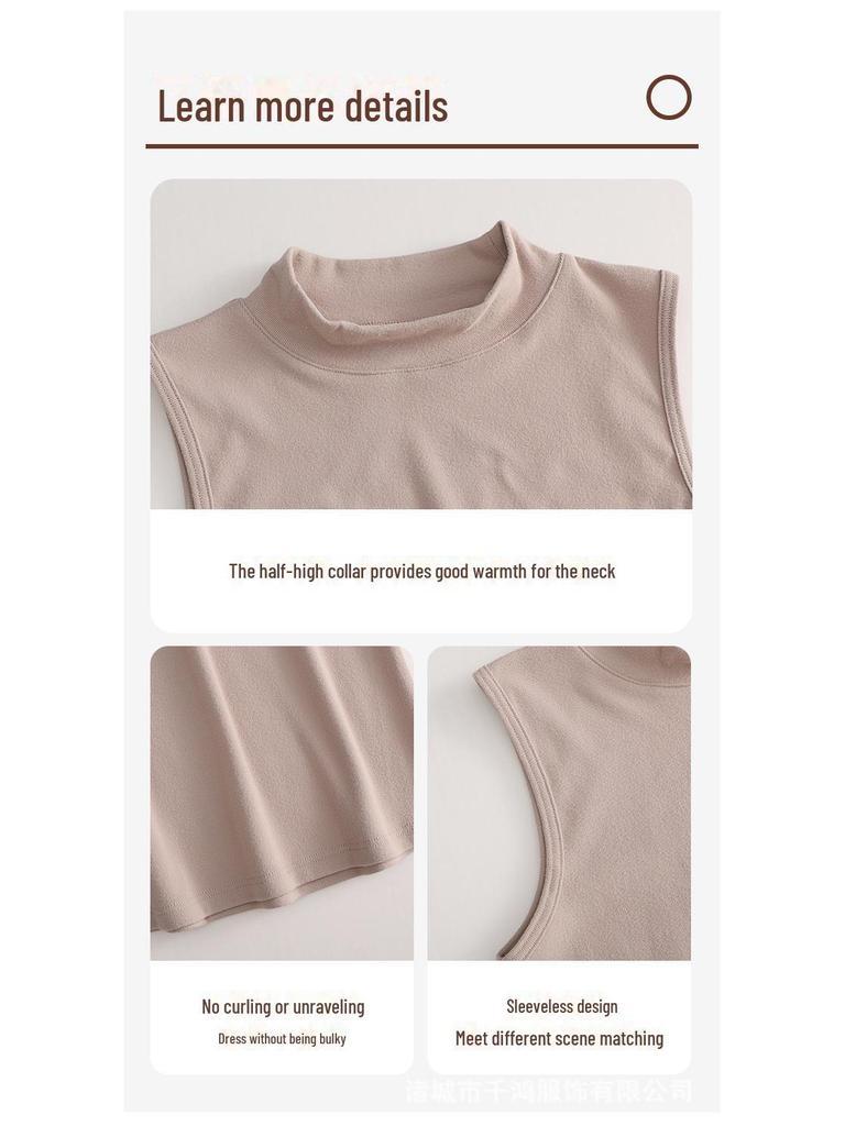 2024 Women's Brushed Thermal Vest: Velvet Half-High Collar, Sleeveless, Wear Indoors or Out