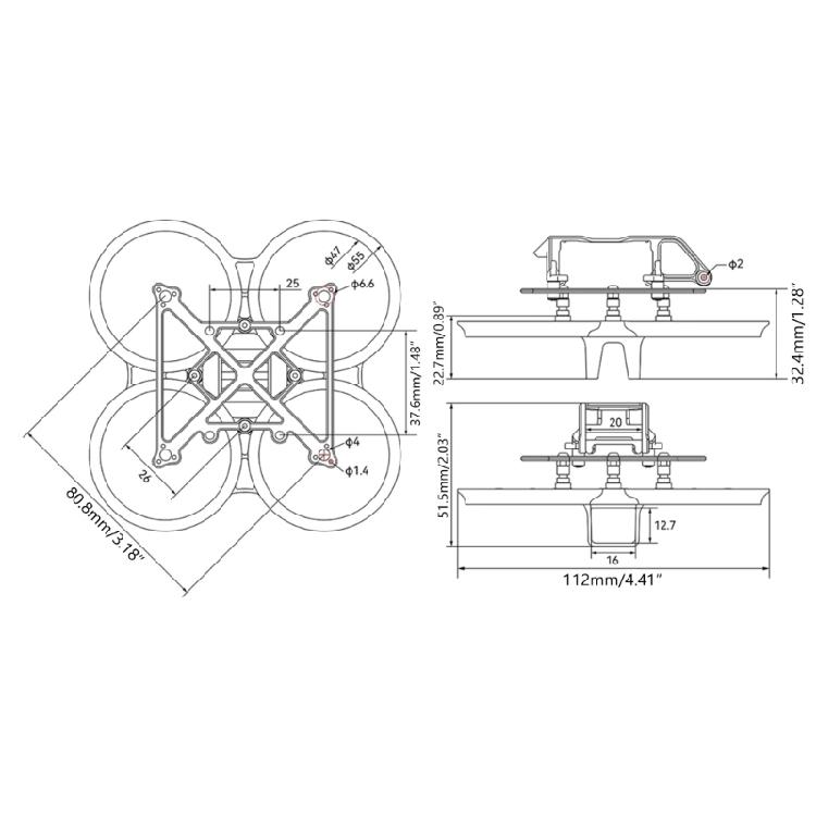 Bürstenloser Whoop Rahmen 90mm Leichtgewicht Drohnen Bürstenloser Whoop Rahmen