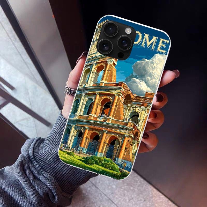 Roman Colosseum Phone Case For iPhone 17 Air 11 13 Mini 14 15 Plus 16 12 Pro Max 16E SE 7 8 Pattern Soft TPU Back Cover 17 Air