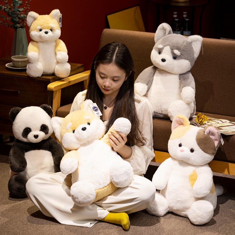 Lazy Animal Plush Toy Series: Shiba Inu, Husky, Panda, Tricolor Cat Cushion for Birthdays
