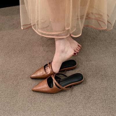2025 Nuevas Zapatillas Mula Francesas de Tacón Grueso y Punta Fina para Mujer Moda Primavera Verano Zapatos Retro Zapatillas Desgastadas