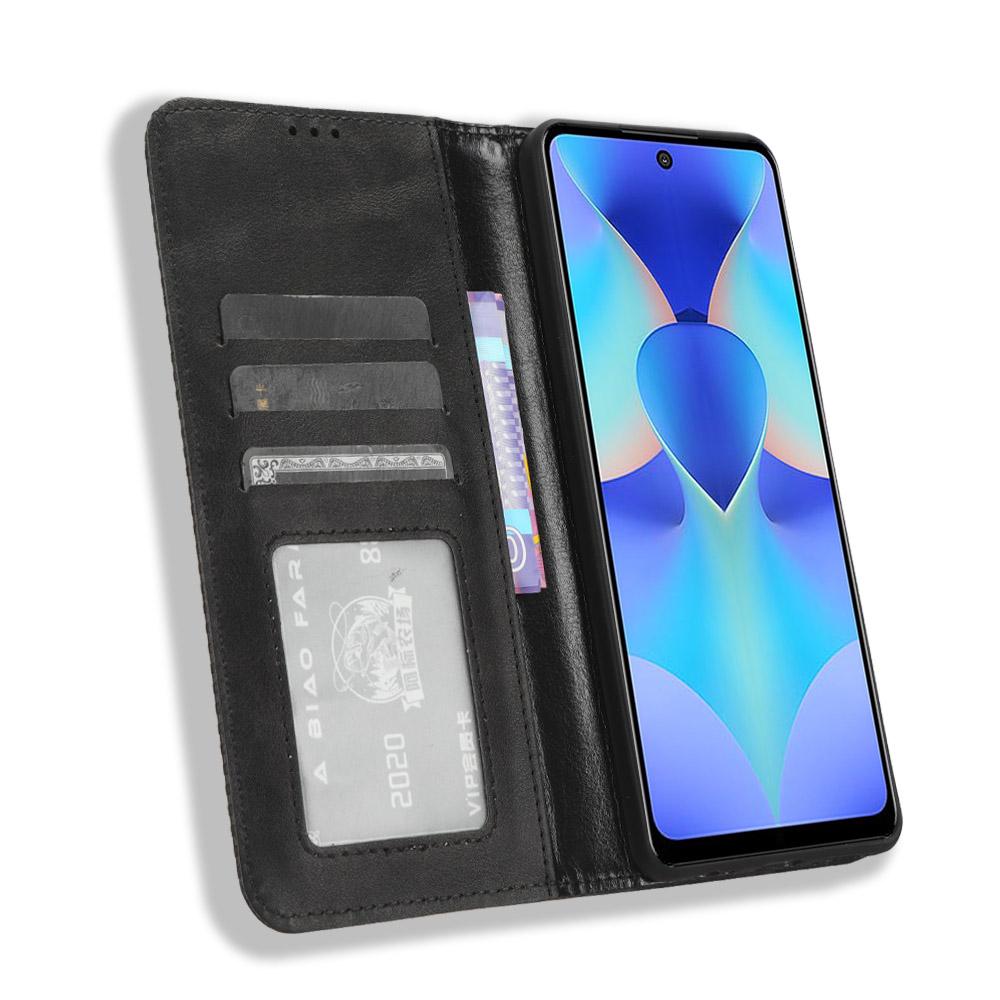 For TECNO Spark 10 Pro K17 Retro PU Leather Cover Stand Wallet Flip Folio Phone Case