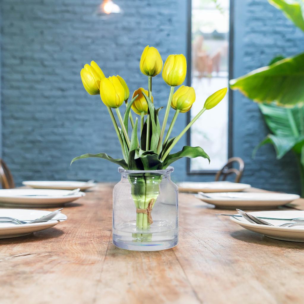 CV13899-8 TULIPS BOUQUET OF TULIPS PARROT ARTIFICIAL RUBBER FLOWERS 5 PCS Lifelike