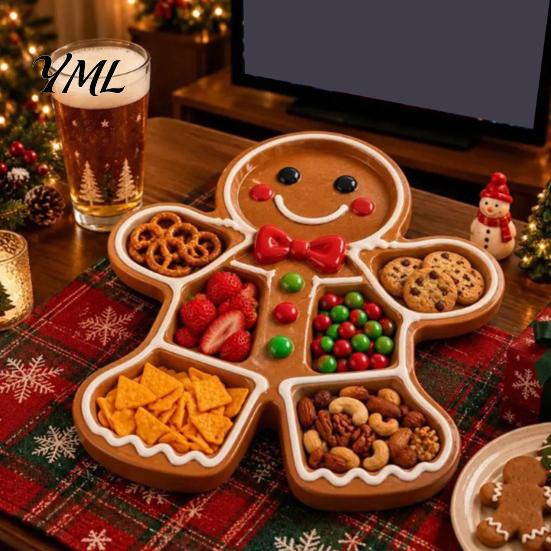 Decorative Tray for Fruit Cheese Christmas Snack Serving Tray, Divided Holiday Appetizer Platter, Cute Snowman/Tree/Penguin/Cow Shaped Table