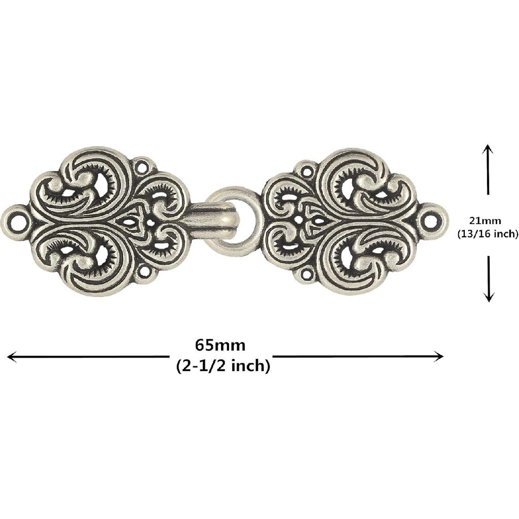 bezelry 6 Pairs Rococo Swirl Flower Cape or Cloak Clasp Fasteners. Sew On Hooks and Eyes Cardigan Clip. 65mm Fastened.