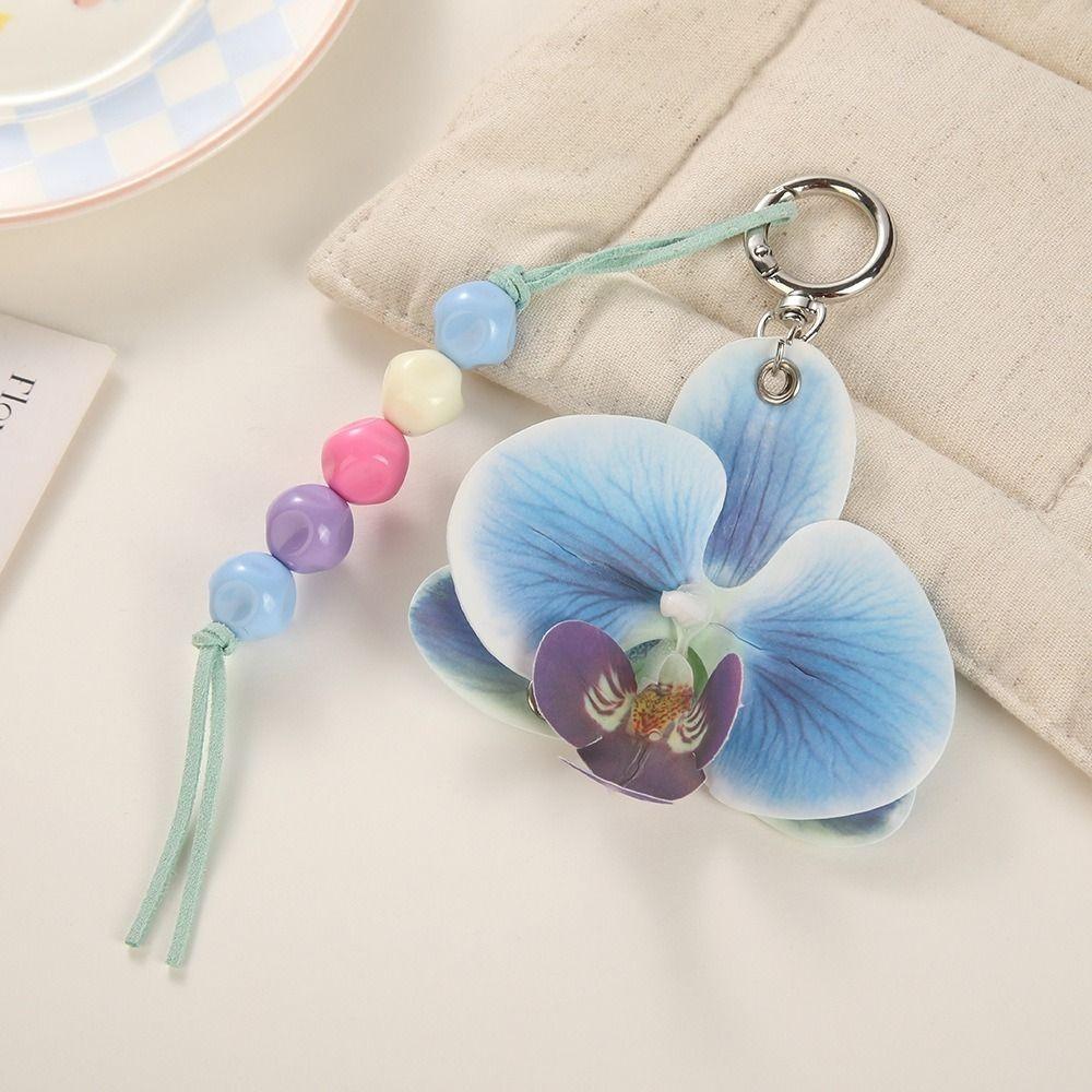 Cartoon Flower Keychain Beads Bag Pendant Lovely Floral Key Chain  Key Keyring синий