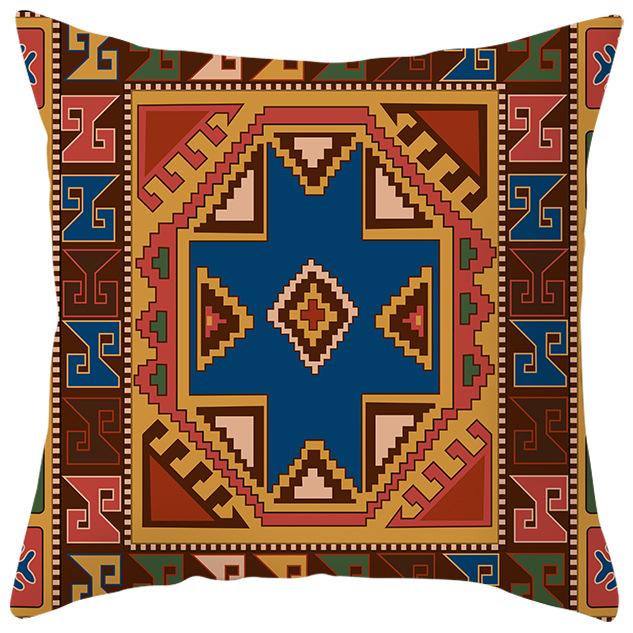 New Ethnic Style Pillow Cover Bohemian Color Geometric Pattern Peach Leather Velvet Retro Pillow Cushion Cover