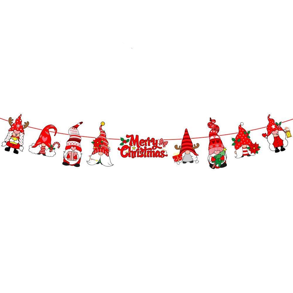 Merry Christmas Xmas Tree Bunting Deer Santa Claus Snowman Paper Hanging Flags Christmas Banners