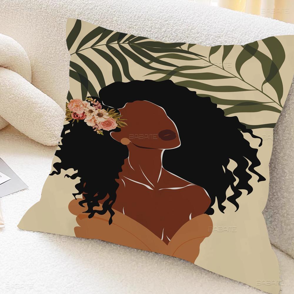 Art African Women Leaf Office Cushion Pillowcase Car Cushion Cover45X45CM Lumbar Pillowcase Sofa Pillowcover
