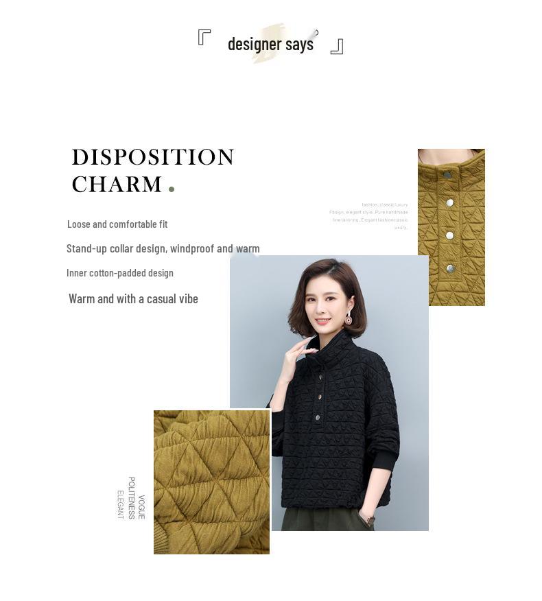 Women's 2024 Autumn/Winter Quilted Sweatshirt - Loose Casual Pullover for Middle-Aged Fashion