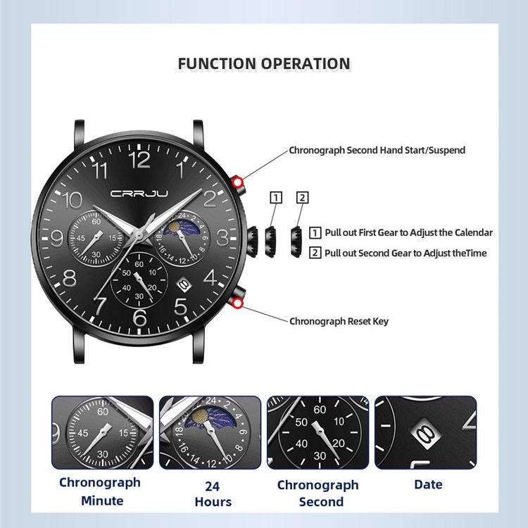 CRRJU-2276 Men's Watch Casual Personality Watch Men's Watch Student Watch Simple Steel Band Calendar