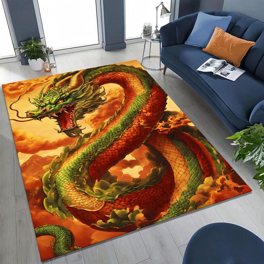 Magic Dragon Mythology Art Chinese Loong Cartoon Rug for Bedroom Living Room Sofa Home Doormat Decor, Large Non-slip Floor Mat