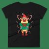 Santa Reindeer Holding Gift Box Rudolph Christmas Womens T Shirt Mens Tops Tees Unisex Candy Cane Top