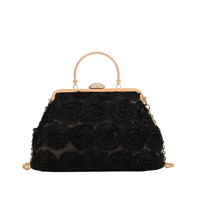 

Luxury Satin Floral Bride Party Evening Clutch Bag Women Wedding Purses and Handbags Small Shoulder Chain Bag Designer Bag чёрный