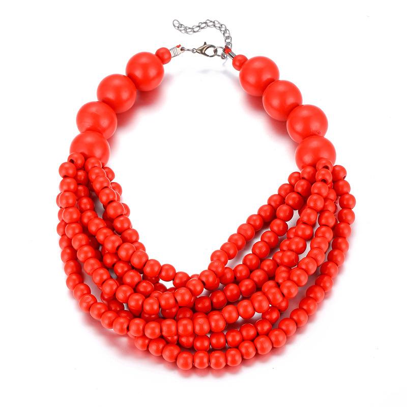 Afrykański Styl Bohemski Wielowarstwowy Drewniany Ręcznie Robiony Naszyjnik Bib z Koralików dla Kobiet Letnia Biżuteria Akcesoria Czoker