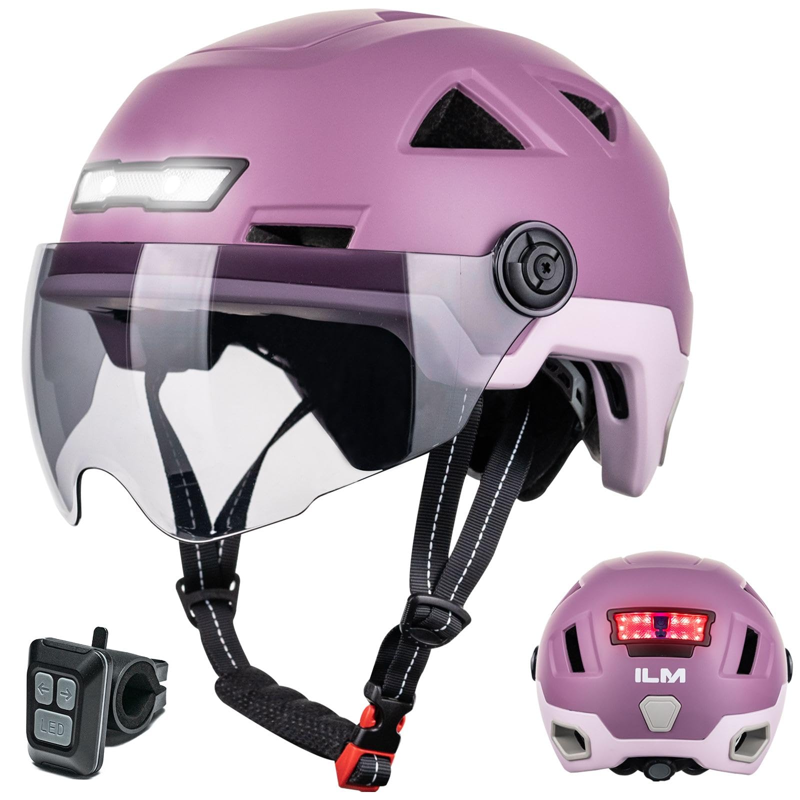 

ILM Взрослый велосипедный шлем со светом и темным пультом дистанционного управления Безопасный Легкий и ударопрочный Регулируемый Идеально подходит для поездок в школу или на работу Датчик,