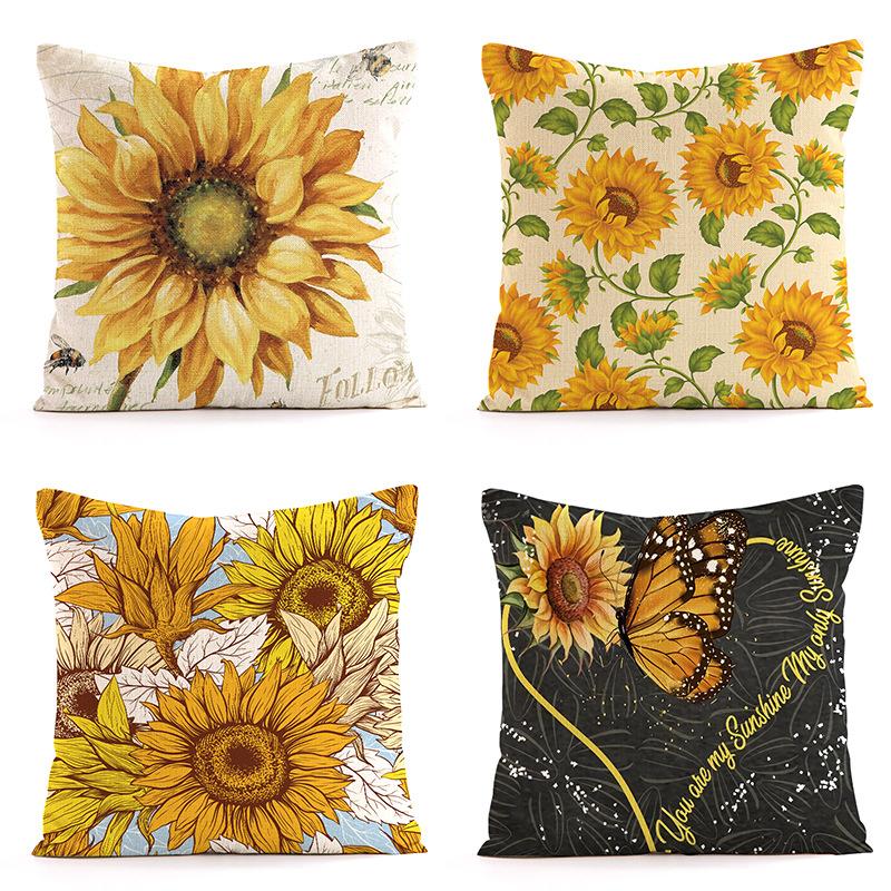 Monika Chen Unisex Retro Sunflower Flower Pattern Throw Pillow Cover With Short Plush Print Living Room Sofa Decoration Cushion Cover Pillow Covers