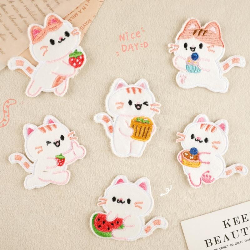 Pack Of 6 Auto Adhesive Cartoon Rabbit Embroidery Patches Plush Fabric Stickers For DIY Crafts Clothing Bags Decors