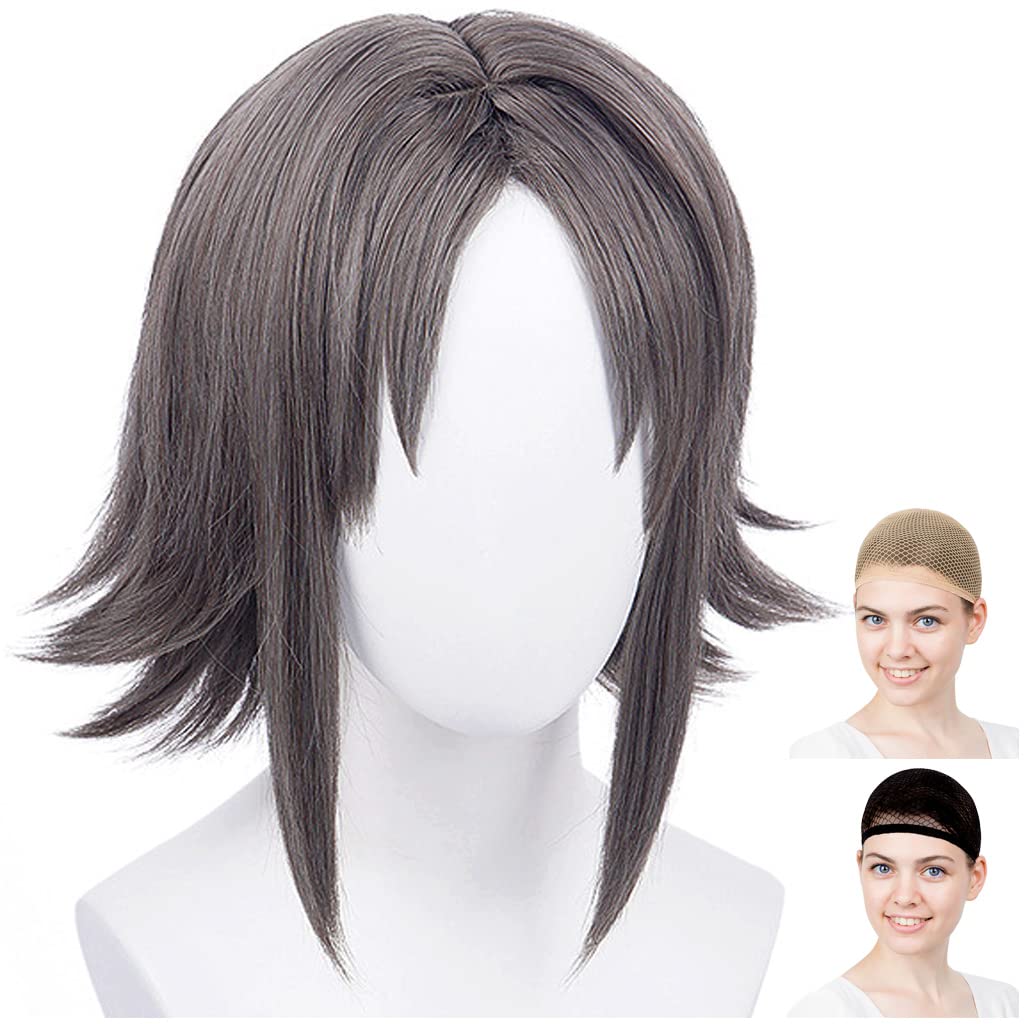 

CaseEden Cosplay Wig, Short, 30cm, Heat-Resistant, Brown-Gray (Brown-Gray Mix), Includes 2 Wig Nets