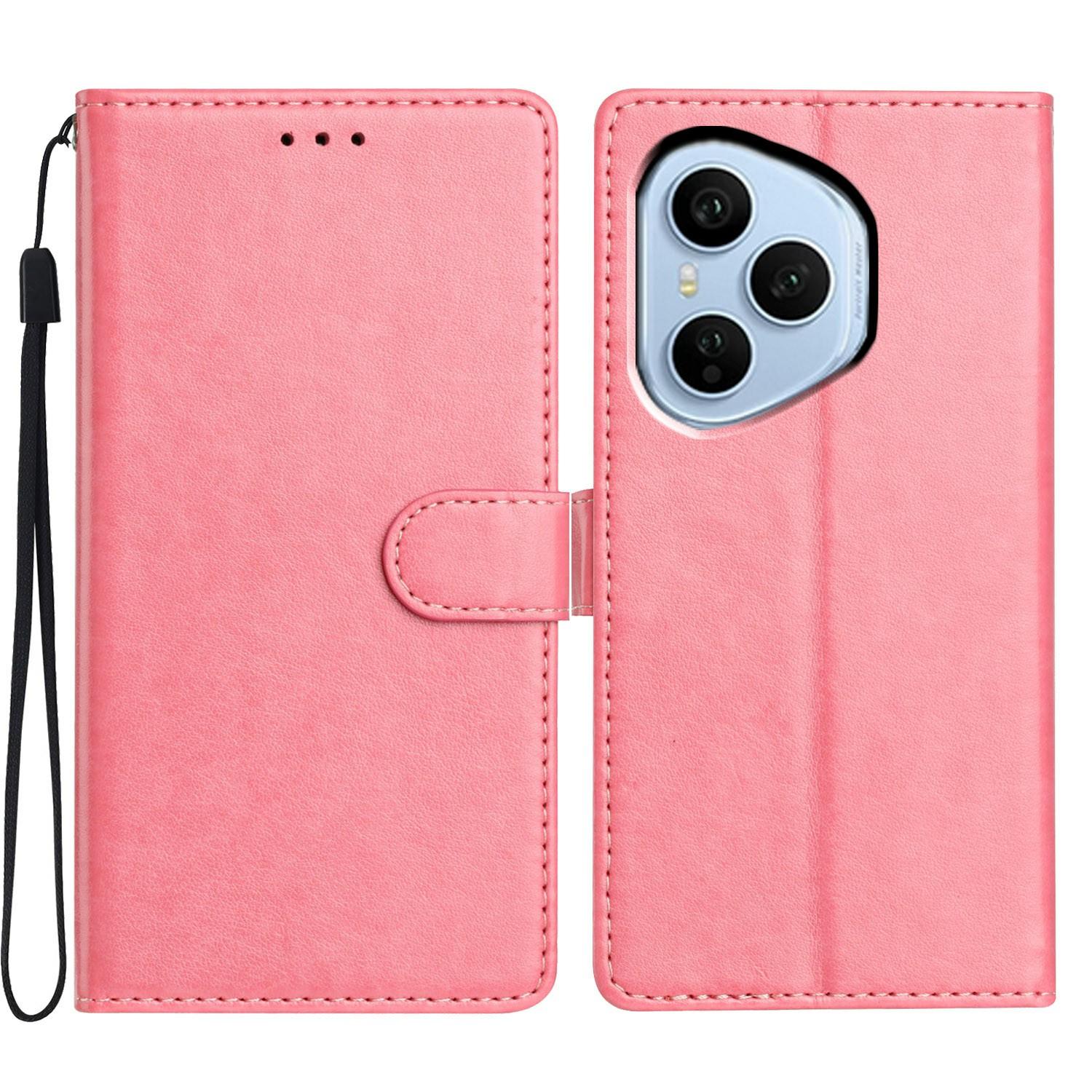 

Для Honor 400 Pro 5G (Глобальный) Кожаный чехол-кошелек-подставка для телефона с удобным ремешком Rose Gold