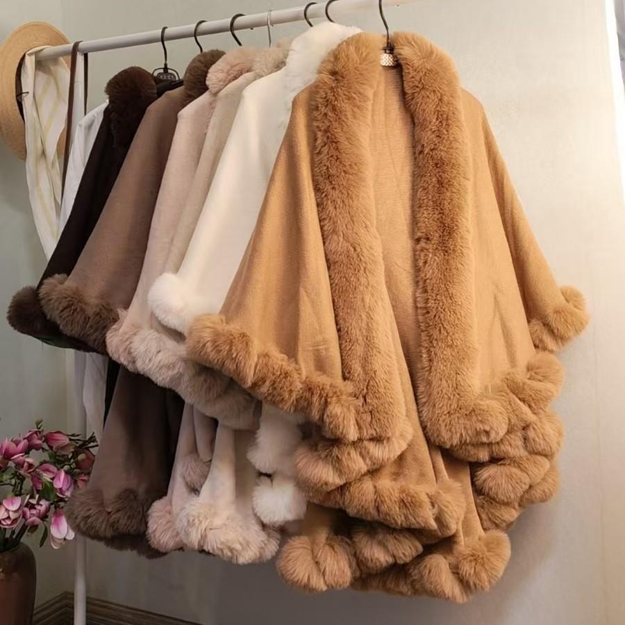 Sciarpa Lavorata a Maglia con Collo in Pelliccia di Coniglio Invernale Spessa, Mantello da Viaggio, Mantello, Gilet Caldo a Doppio Strato Foderato in Pile