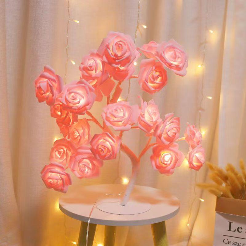 

24 LED Rose Tree Lights USB Plug Table Lamp Fairy Flower Night Light for Home Party Christmas Wedding Bedroom Decoration Gift USB
