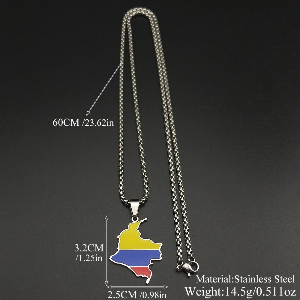 Colombia Map Flag Pendant Necklace For Women Men Stainless Steel Gold Color South America Country Nation Art Male Jewelry Gifts