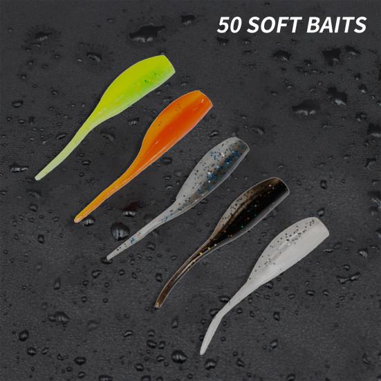 50 Stück/Box Kunststoff Angelköder Lebendig Verschleißfest Nadel Schwanz Weichköder zum Angeln