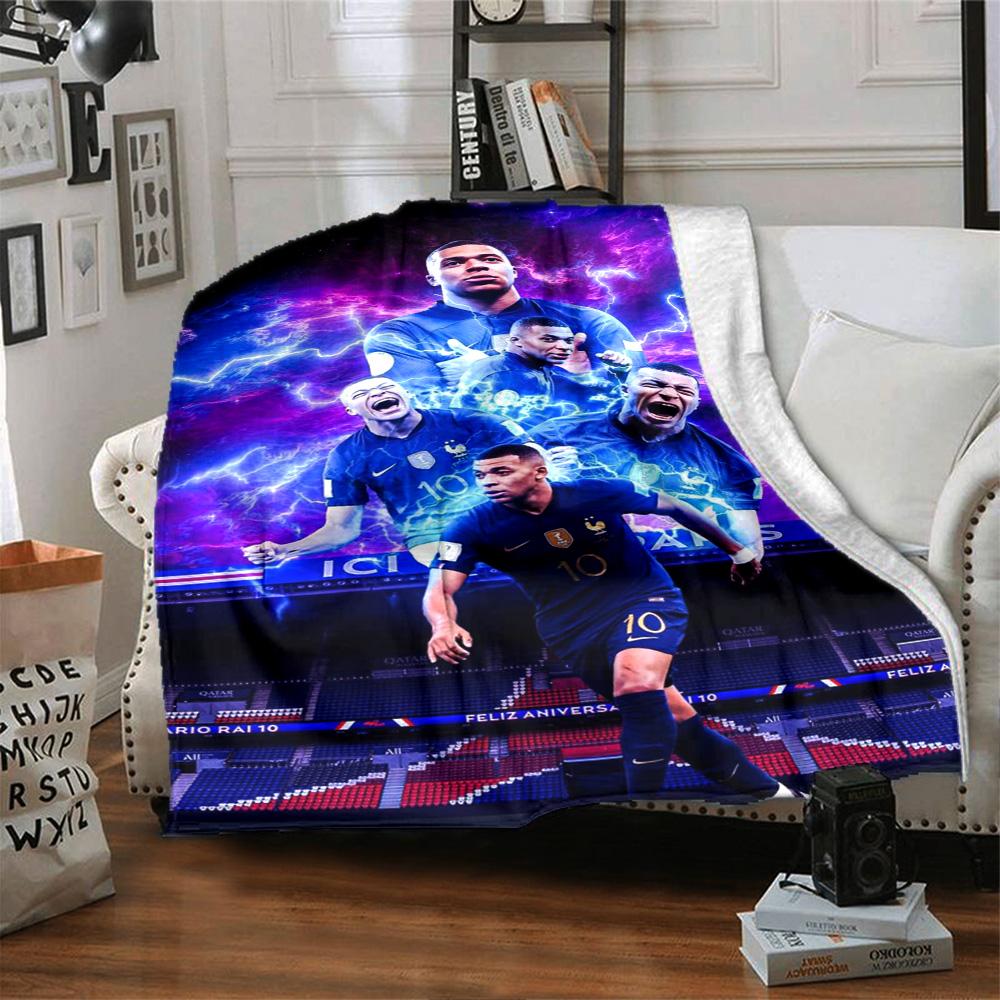 Star Player Kylian Mbappé Blanket Durable Comfort Perfect for Chair Picnics Office for All Occasions Playful Design