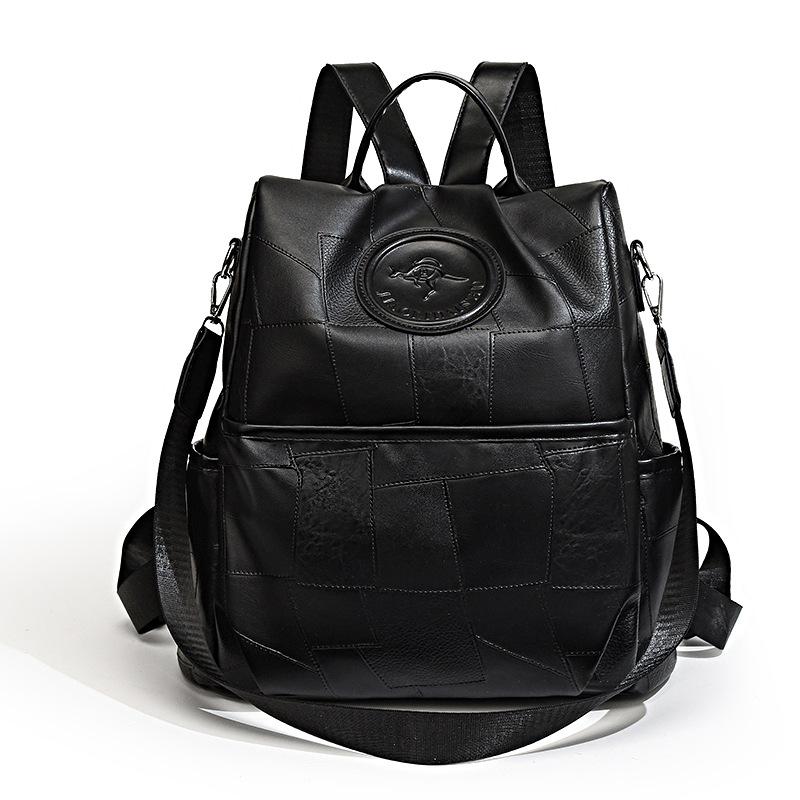 

Женский рюкзак из мягкой кожи с геометрическим узором в стиле пэчворк, женская дорожная сумка большой вместимости чёрный