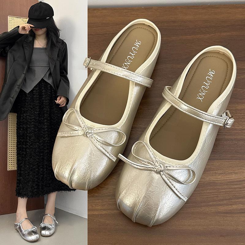 Französisches Wort mit leichter Schleife Taschenkopf Halbschuhe Damen 2025 Sommer neu flacher Boden Mary Jane Hausschuhe Damen