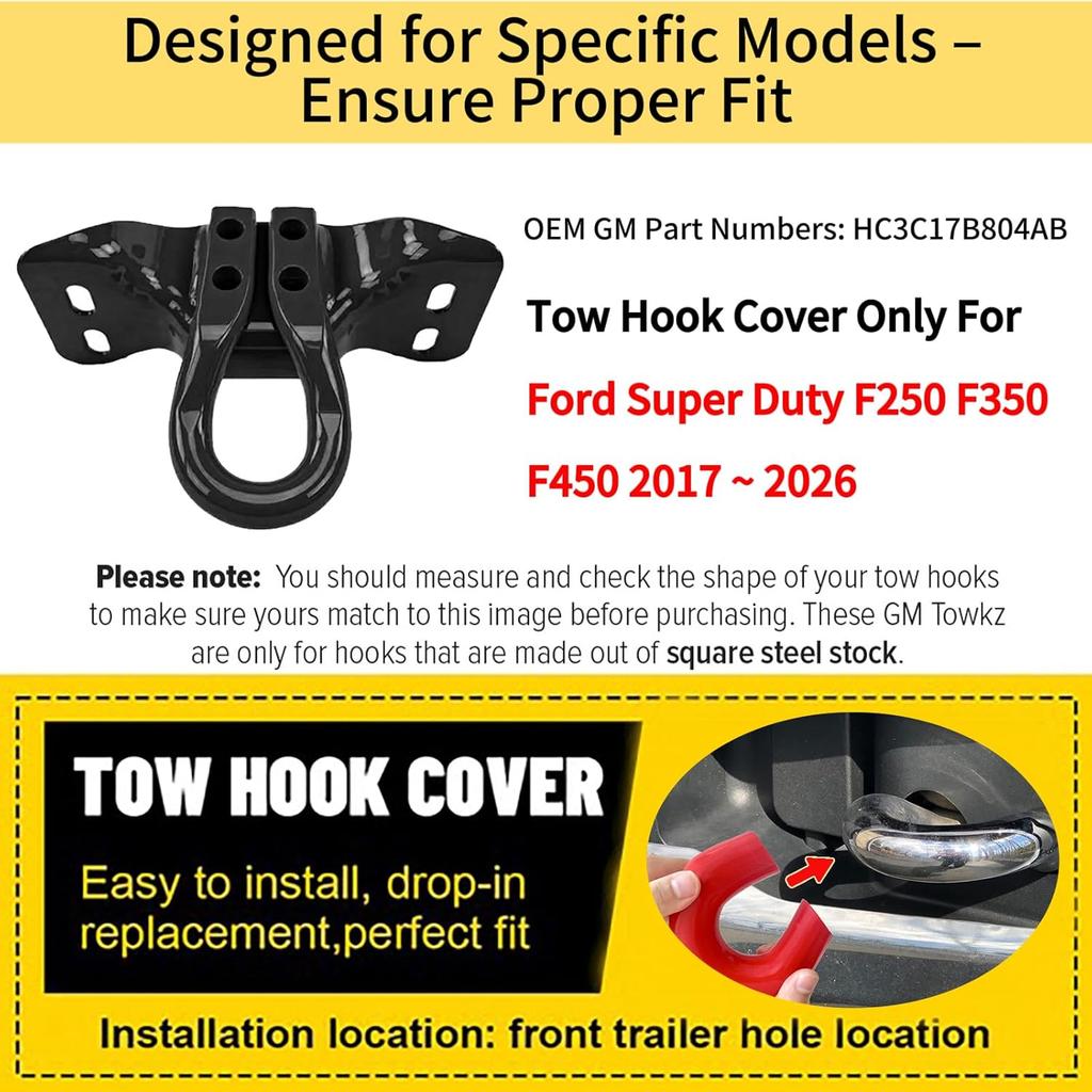 Tow Hook Covers Fits For 2017-2026 Ford Super Duty F250 F350 F450,Tow Hitch Cover Car Tow Hooks Compatible With F250 F350 F450 Accessories 2017-2026