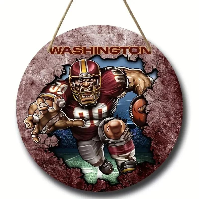 American Football Round Wooden Sign, home Room Holiday Festivals Front Sence Door Wall Hangng Art Sign Decor, Gift for Rugby Fans
