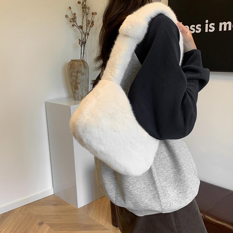 Velvet Zipper Car Stitching Light Luxury Exquisite Crossbody Bag New Solid Color Furry Versatile Shoulder Bag