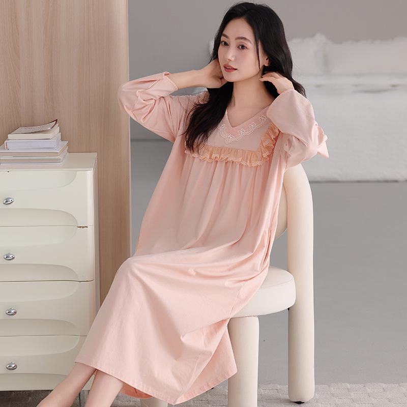 Camice da notte stile palazzo da donna: Elegante Abito Lungo Monocolore per Primavera e Autunno 2026