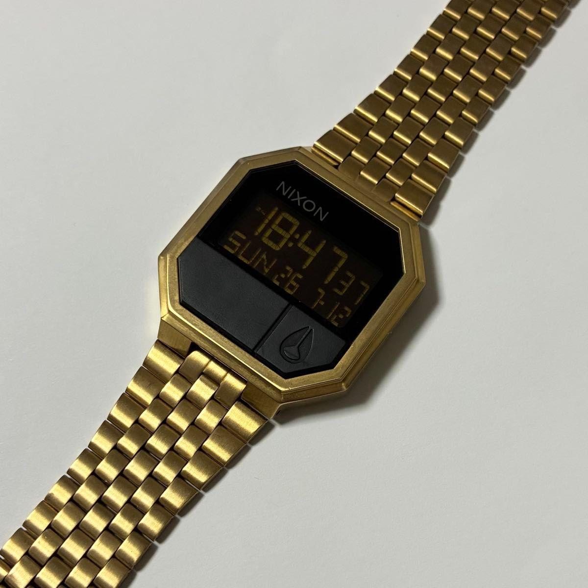 Used [Treasure] NIXON Re-Run Gold Stylish Unisex Digital Watch A158 Working Product Digital Watch
