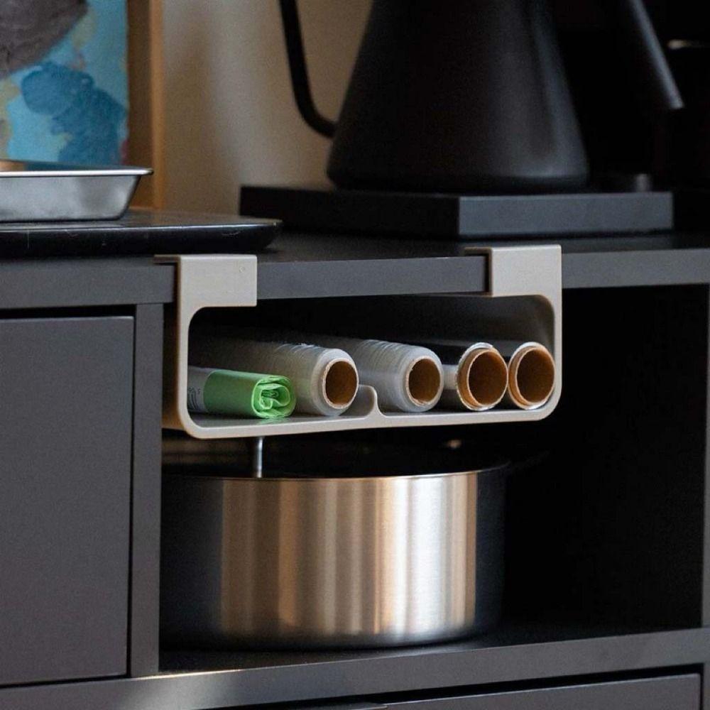 No-Punch Tinfoil Organizer Plastic Hanging Cabinet Storage Shelf Cling Film Organizer  Kitchen