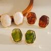 Vintage Brown Resin Elliptical Stud Earrings For Women Exaggerated Metal Geometric Earrings Wedding Ear Jewelry Accessories