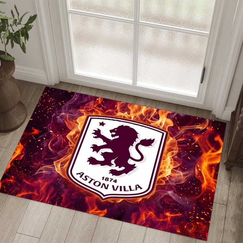 Aston Villa Football Design Crystal Velvet Carpet Cozy Non?Slip Printed Rug For Bedroom Living Room Entrance