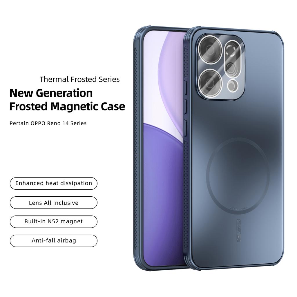 ABEEL Para Oppo Reno14 Pro 5G (Global) Funda Magnética TPU PC Refrigeración Trasera Mate para Teléfono con Película para Lente