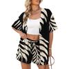 Women's Casual Vacation Printed Open Front Cardigan and Shorts Set Lightweight Summer Two Piece Outfit for Daily Wear and Outdoor Activities