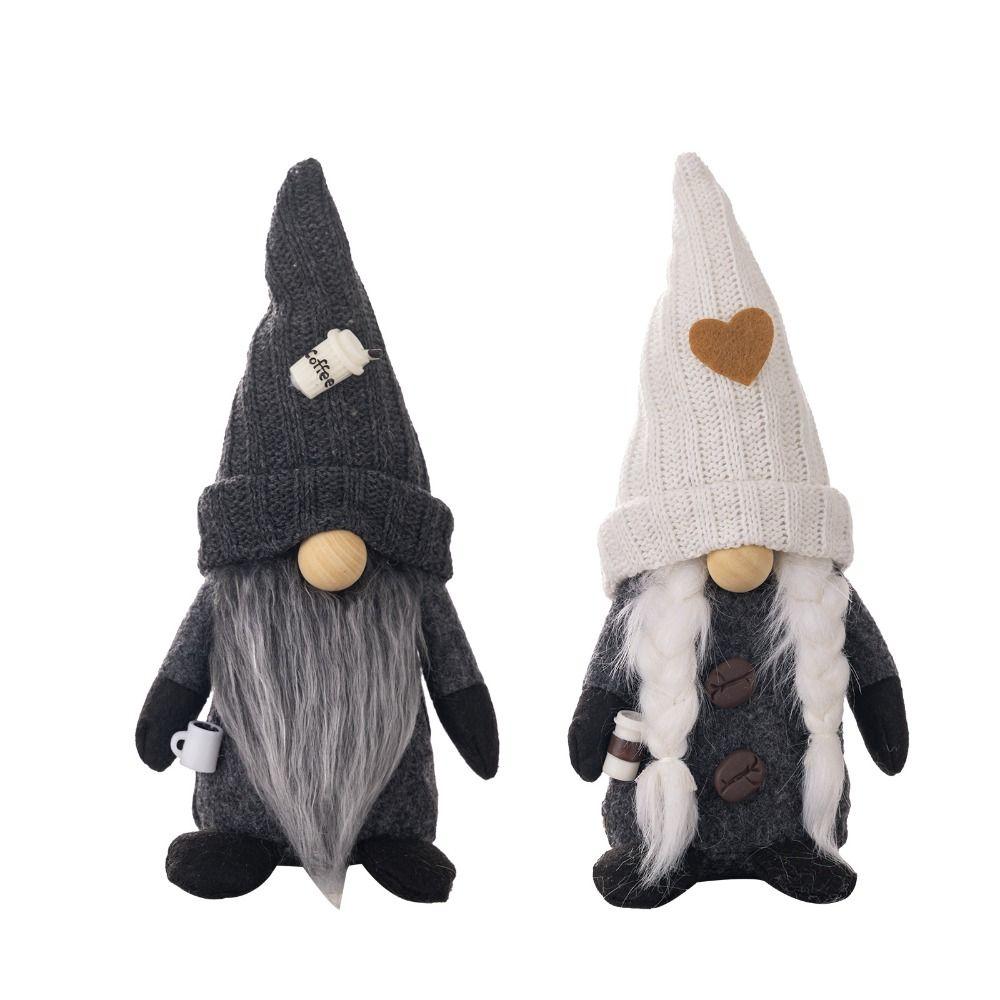 With Knitted Hat Coffee Gnomes Plush Doll Cute Elf Dwarf Plush Figurine  Desktop Xmas Ornament