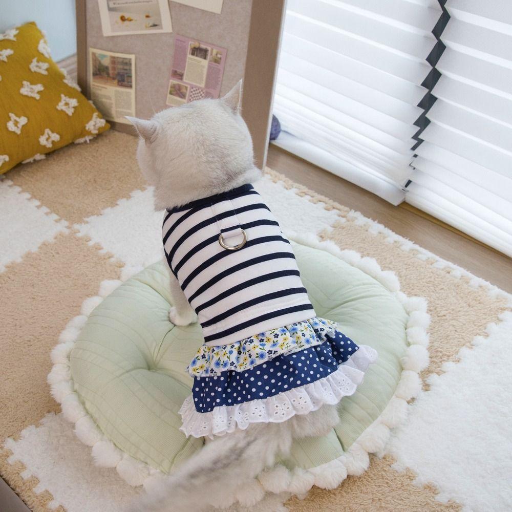 Cute Striped Dog Dress Soft Cat Vest Harness Pet Chest Strap Pet Princess Lace Skirt  Spring