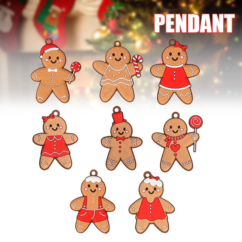 Set Of 12 Christmas Tree Decor Hanging Cartoon Gingerbread Man/Snowman/Santa Pendant Festival Party Ornament For Indoor