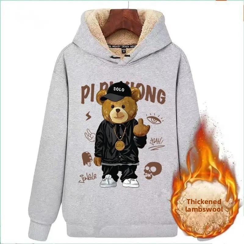 

Autumn Winter Thickened Lamb Velvet Fleece Lined Hoodie Men s Warm Loose Long Sleeve Base Shirt Couple s Outerwear Sweatshirt XL