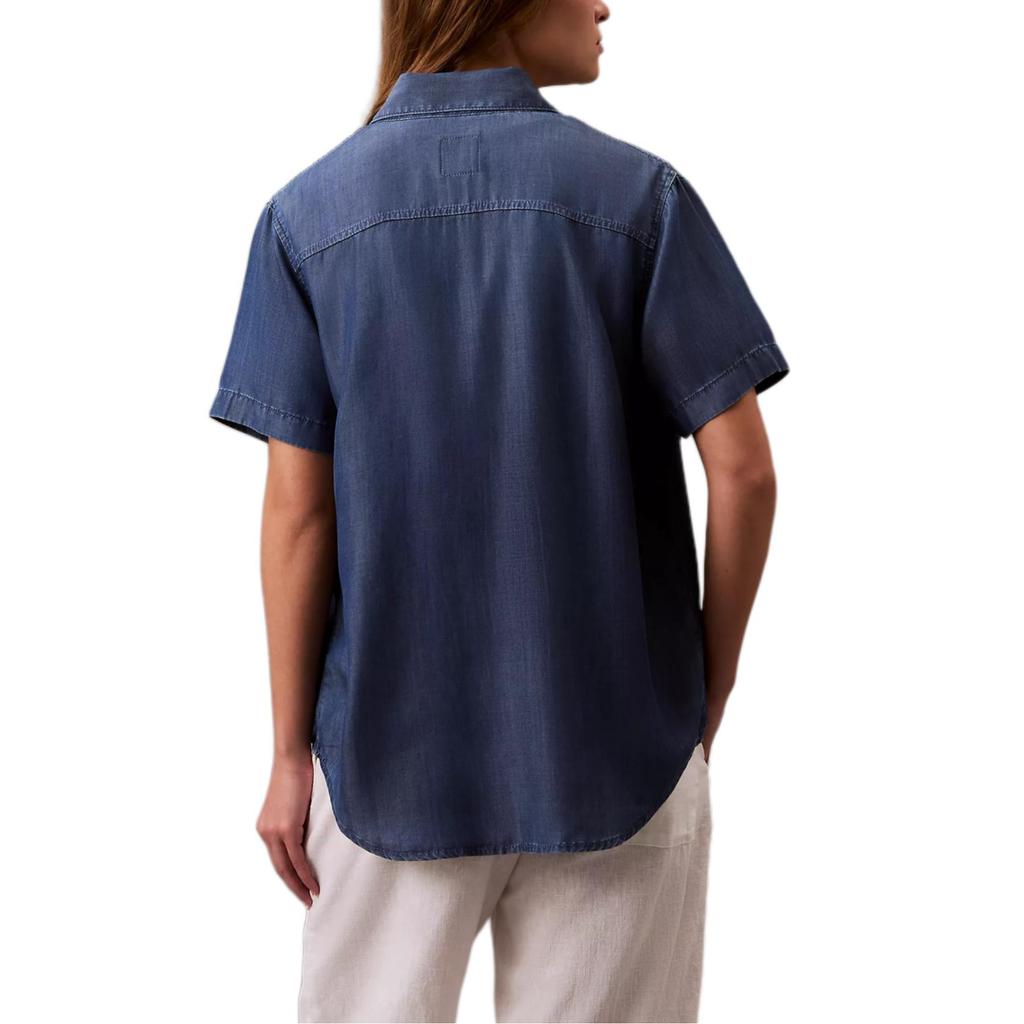 Calvin Klein Soft Solid Color Pointed Collar Loose Short Sleeve Shirt Women Shirts Blue 47B937G-420
